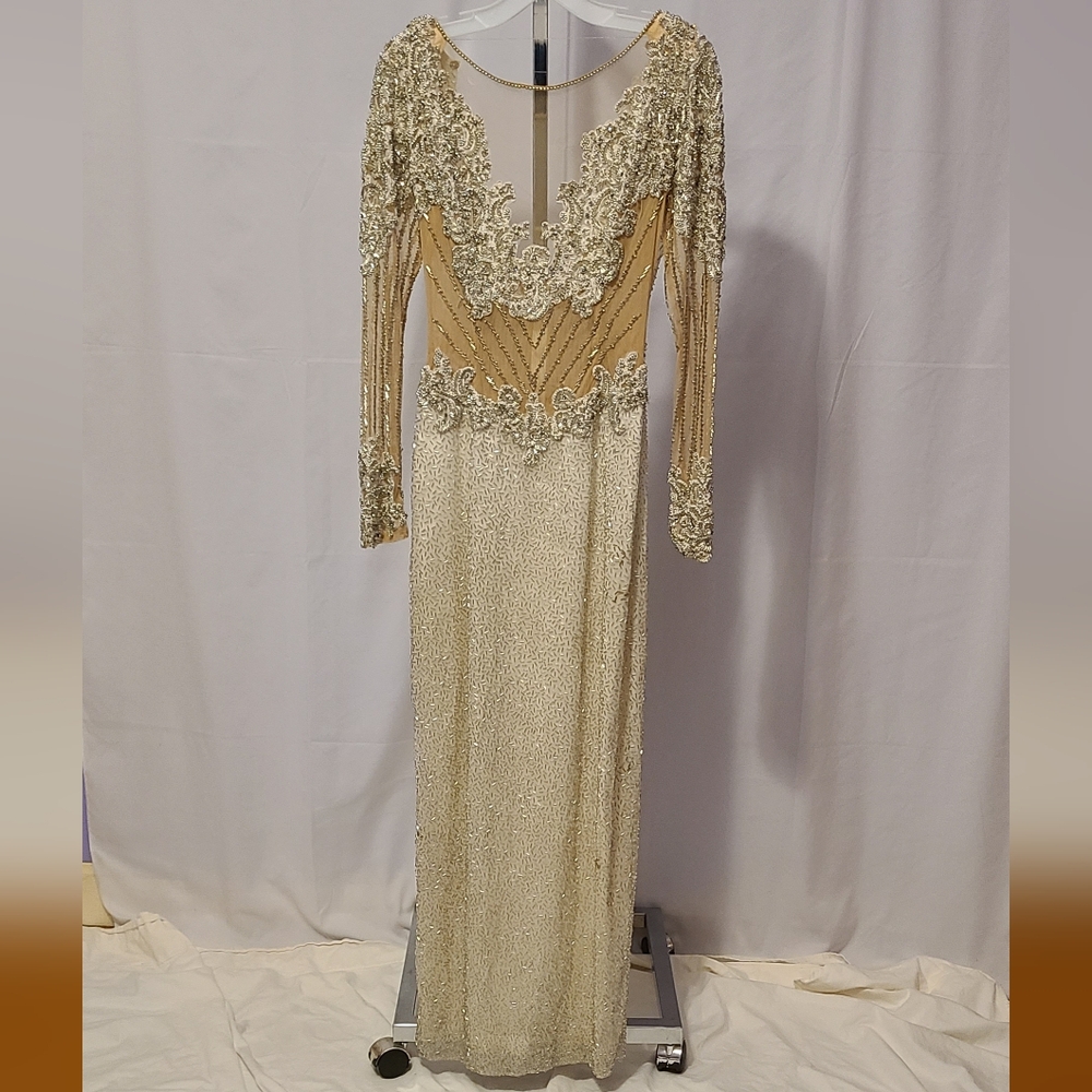 Vintage Wedding Dress Beaded Long Sleeve Silverish Color